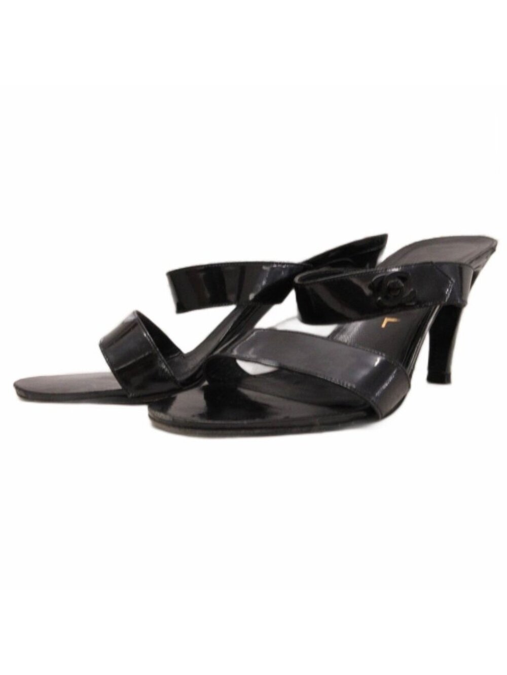 Chanel Sandals CC Logo Patent Black